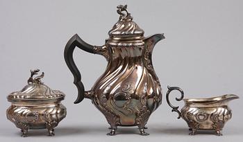KAFFESERVIS, 3 delar. Silver. CG Hallberg, Stockholm, 1946-47.