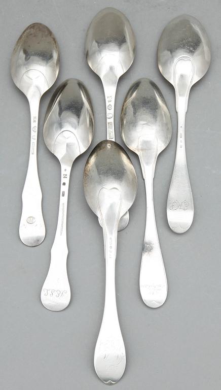 SKEDAR, 6 st, olika mästare, Sverige, mestadels 1700-talets slut. Vikt ca 299 gram.