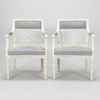 A pair of late gustavian style armchairs, early 20th century.