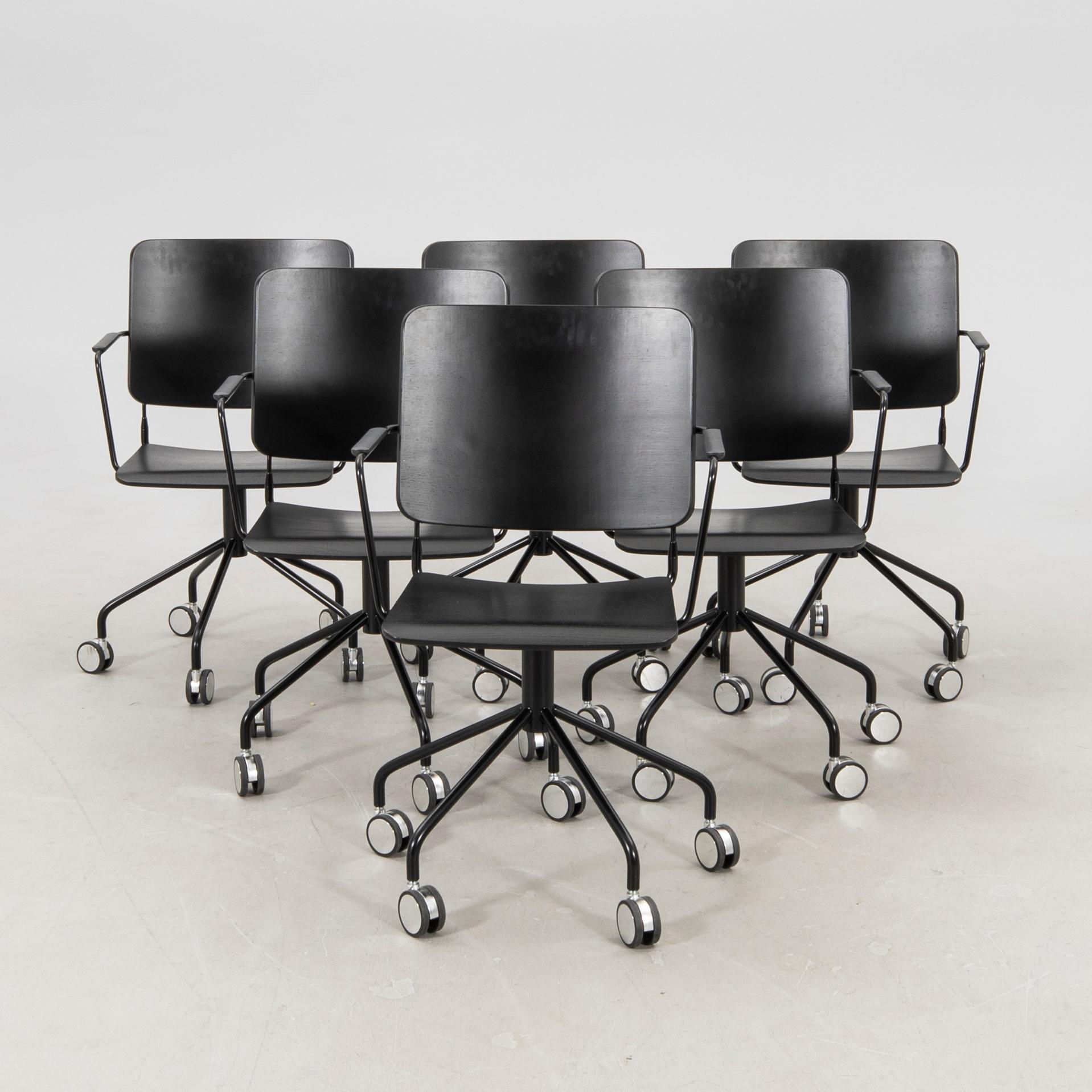 Karmstolar 6 st "Feather swivel" Edsbyn samtida.