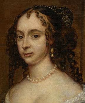 Adriaen Hanneman, Half-length portrait of a woman with a dog (Portret van een dame).