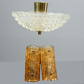 TAKLAMPA samt VÄGGLAMPETTER, Carl Fagerlund för Orrefors, 1900-talets andra hälft.