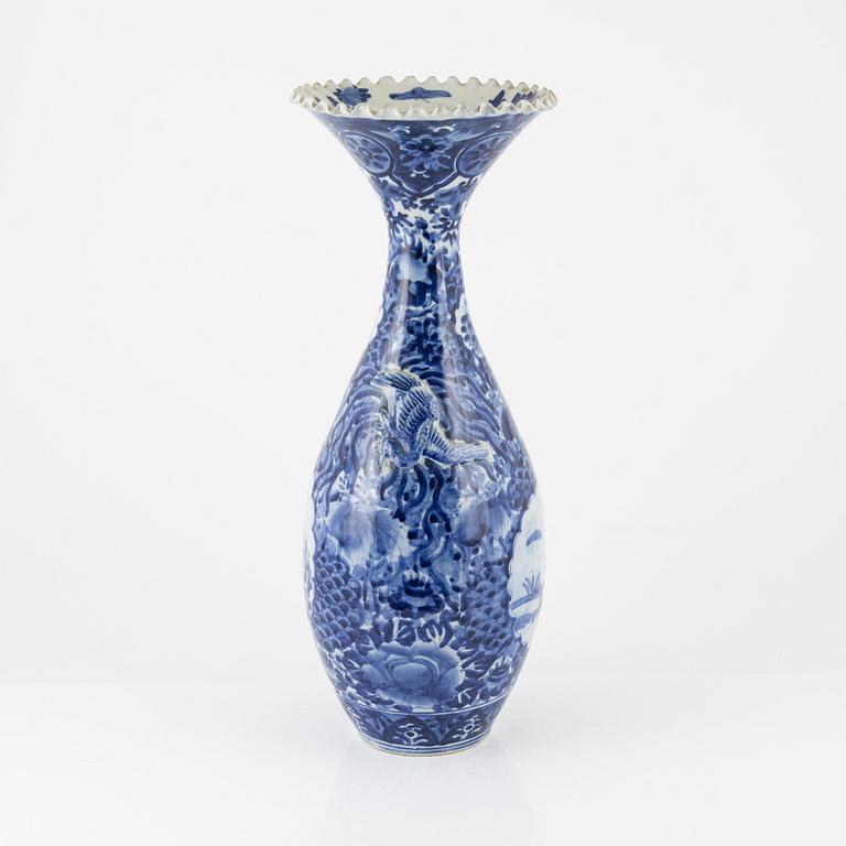 A large blue and white Japanese vase, Meiji period, circa 1900.
