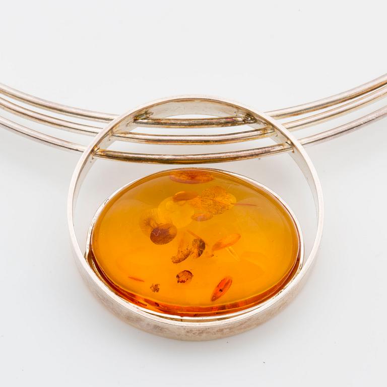 NECKLACE and BANGLE, silver and amber, Poland, W. Kruk.
