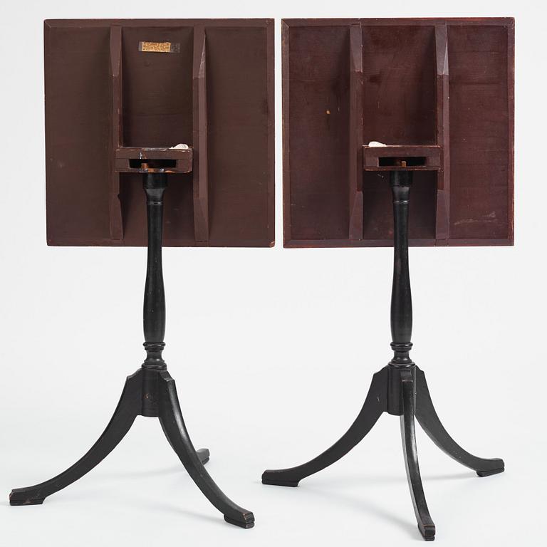 A pair of Swedish tilt top tables, from Nils Asplind's workshop, active 1785-1820.