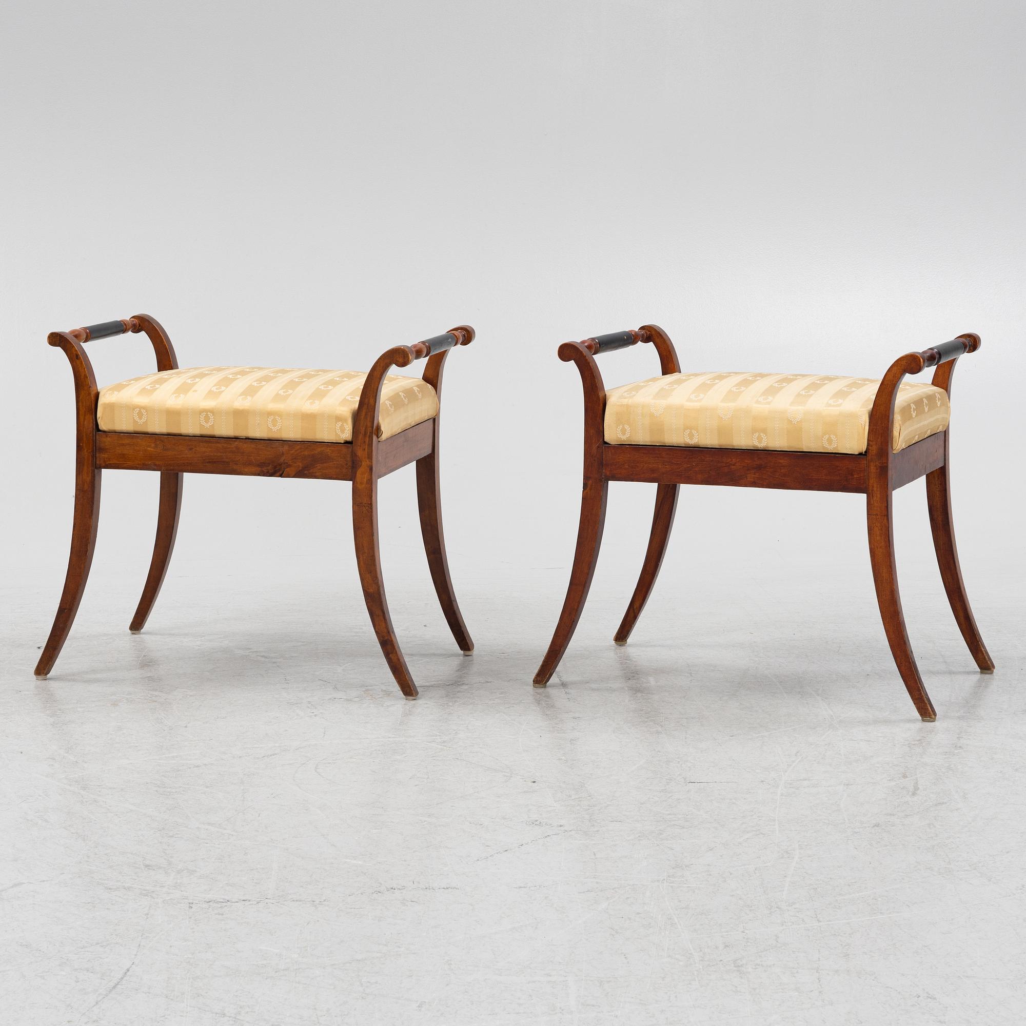 A pair of Swedish Empire stools, first half of the 20th Century.