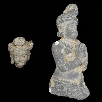 SKULPTUR 2 st, Sten, Indien, 1900-tal.