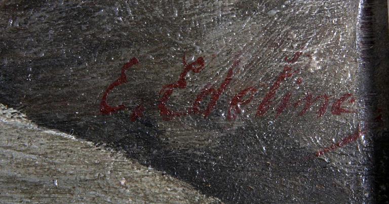 OKÄND KONSTNÄR, olja på pannå, sign E. Edeline.