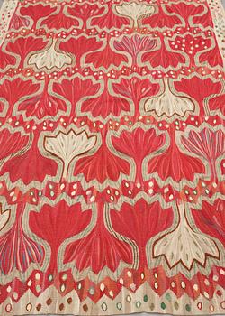 Ann-Mari Lindbom, gift Forsberg, VÄVD TAPET/DRAPERI, "Röd Crocus", gobelängvariant, ca 250,5 x 138,5-143 cm, signerad AB MMF AML.
