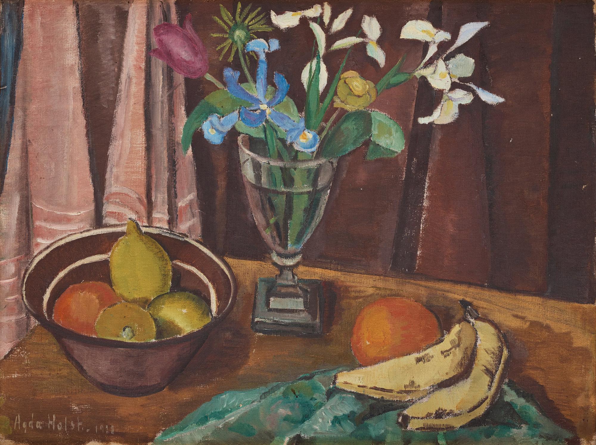 Agda Holst, Still life with fruit and flowers.