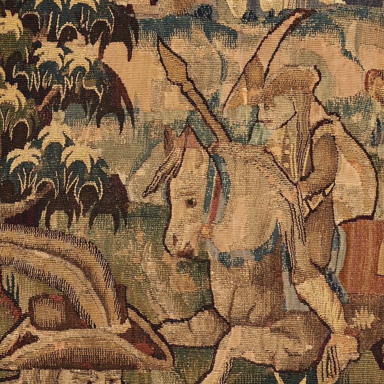 A TAPESTRY, "Lion hunting", tapestry weave, Flanders the middle of the 17th century, possibly Oudenarde, ca 262 x 249 cm.