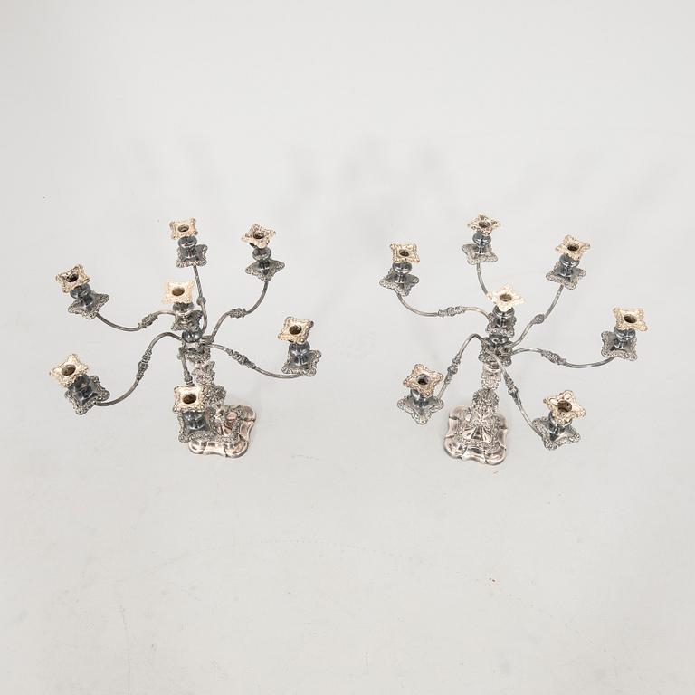 Candelabras, a pair, nickel silver, likely England circa 1900.