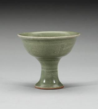 A celadon glazed stem cup, Ming dynasty (1368-1644).