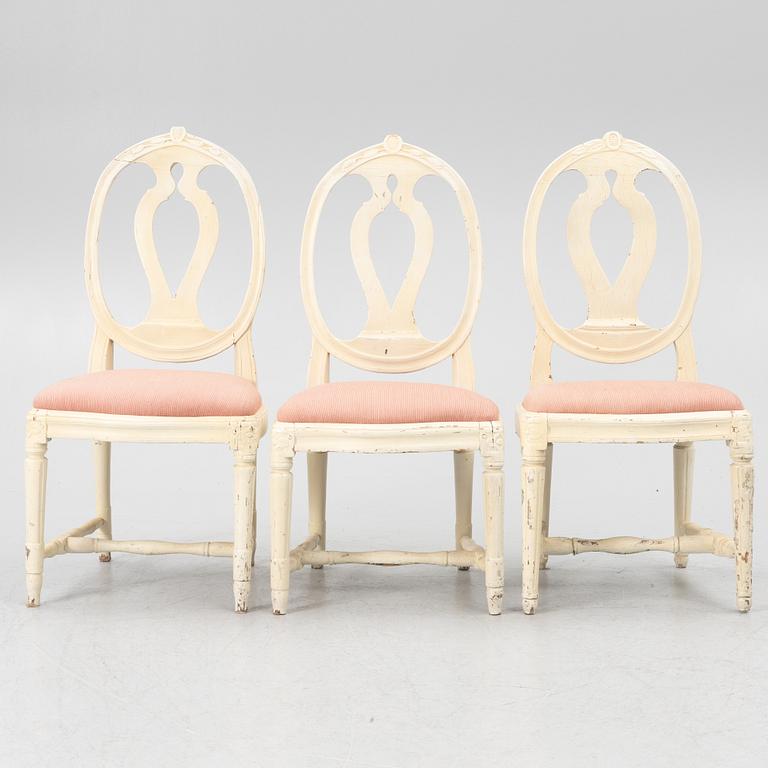 Three Gustavian chairs, late 18th Century.