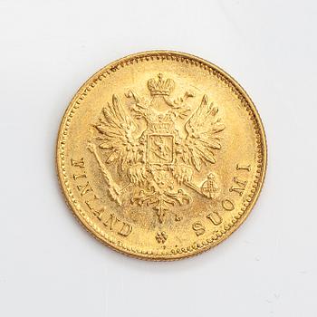 A gold coin, 20 mark, (900/1000), Finland 1910.
