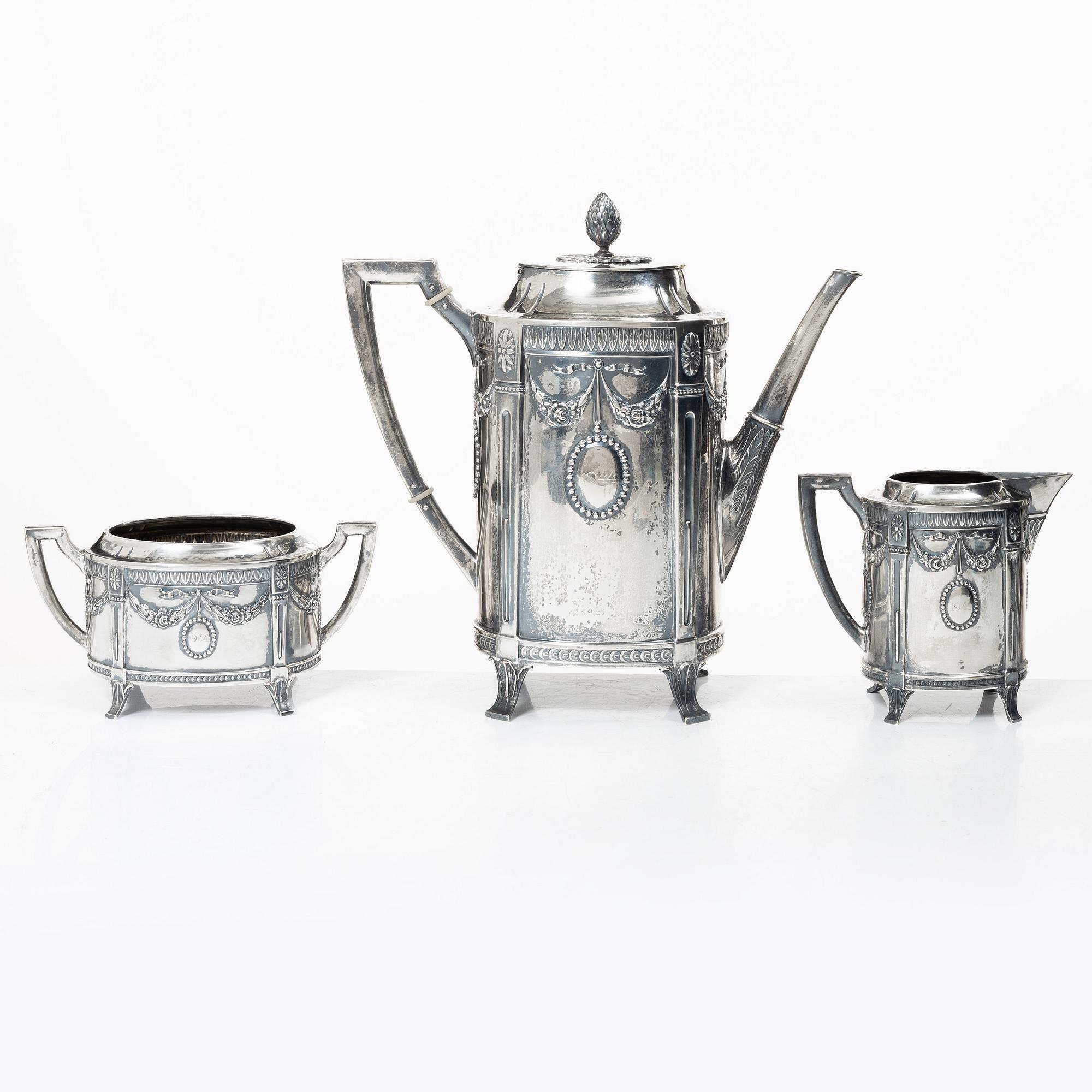 K. Andersson, a three piece silver coffee service, Stockholm 1914.