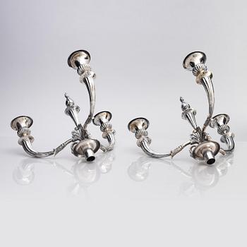 A pair of Danish 19th century silver candelabras, marks of Caspar Julius Wrom, Copenhagen 1834.