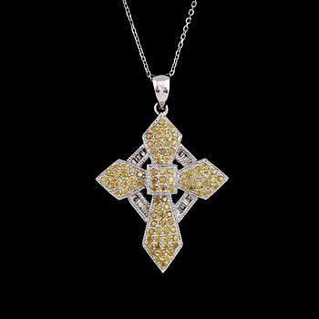 HÄNGE, 14K vitguld och diamanter. Vita och fancy yellow färgade diamanter. Total vikt ca 5,6 g.