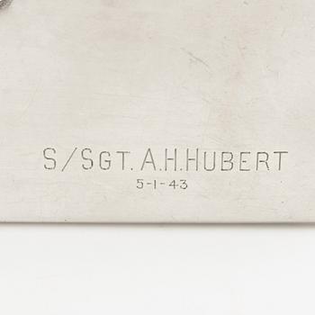 American silver cigarette case with engraving from World War II.