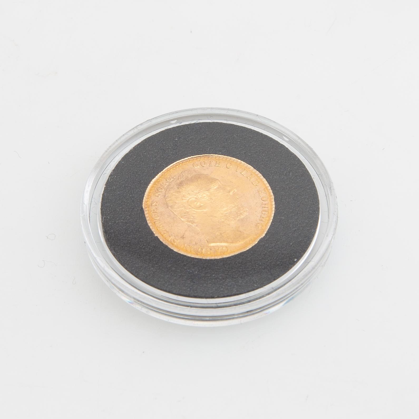 Guldmynt Sverige, Karl XV 1 Carolin 20 Francs, 1872.