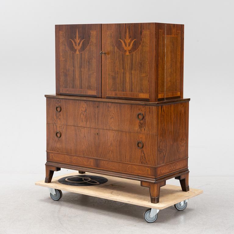 Erik Chambert, a mahogany and rosewood veneered Swedish Grace secretaire, Chamberts Möbelfabrik, 1920's/30's.