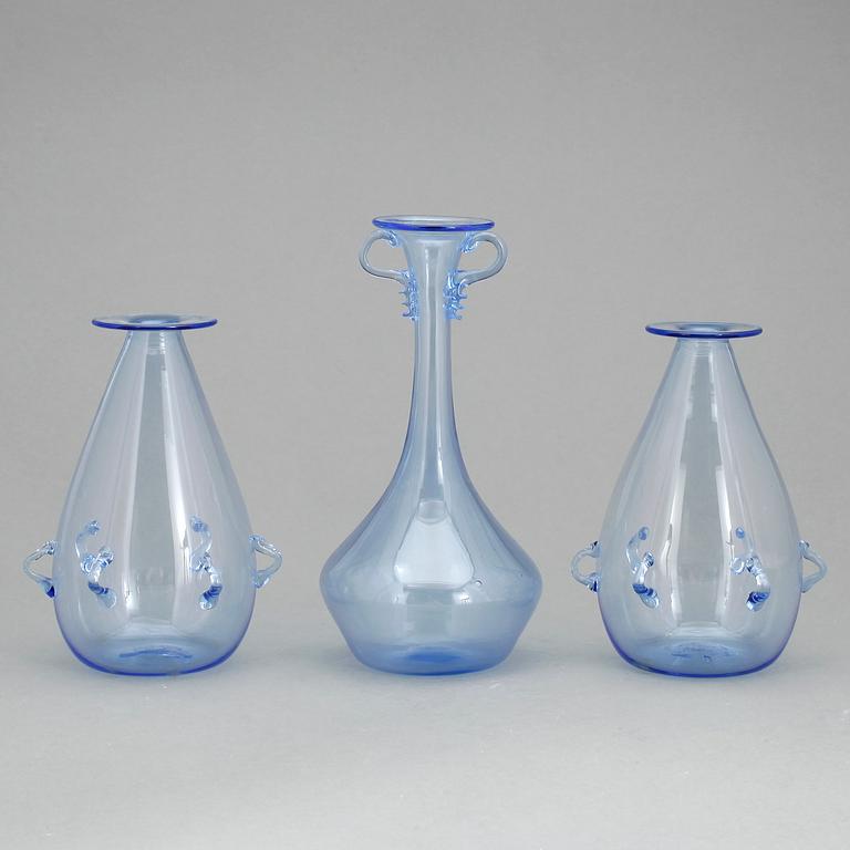 VASER, 3 stycken, glas, Italien, 1900-tal.