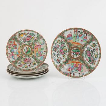 Tallrikar, 6 st, porslin, Kanton, Kina, 1800-tal.