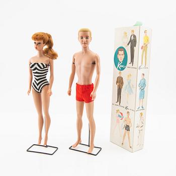 Barbie and Ken, dolls 2 pcs. and clothes,  vintage, "Nr. 5 Ponytail", Mattel 1961, "Ken" Mattel 1961.
