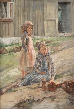 Carl Wilhelmson, Two girls in the courtyard - Fiskebäckskil.