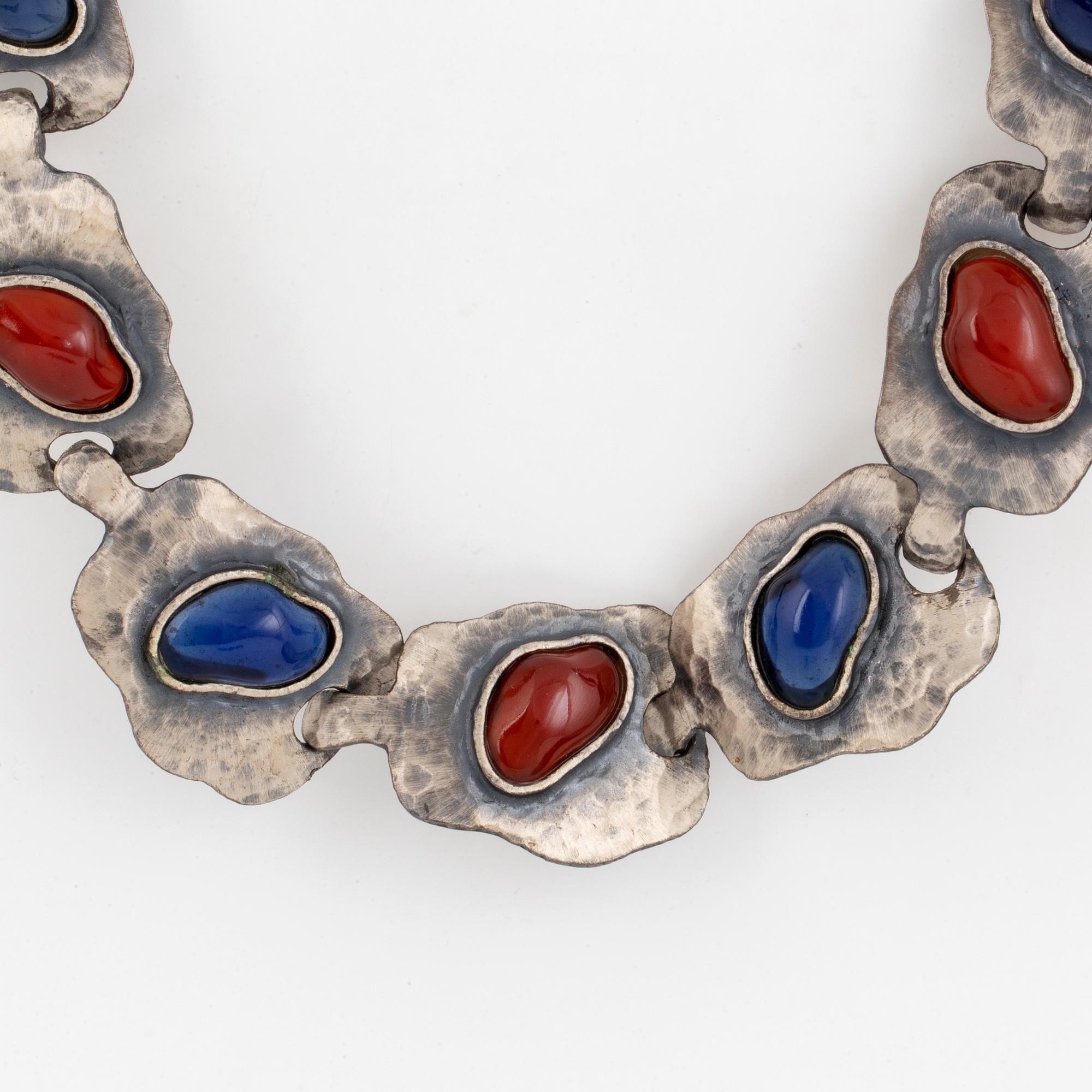 Guy Laroche necklace and bracelet, silver and paste, with box.