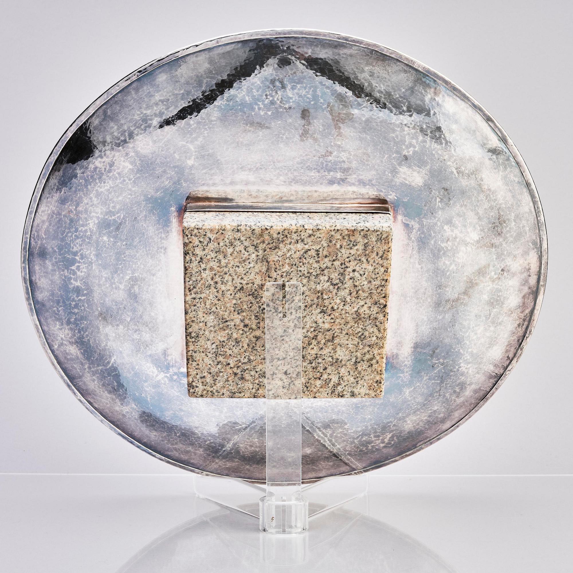 Bo Klevert, a sterling silver and stone plate, Stockholm 1988.