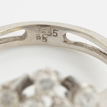 14K white gold and brilliant cut diamond cluster ring.