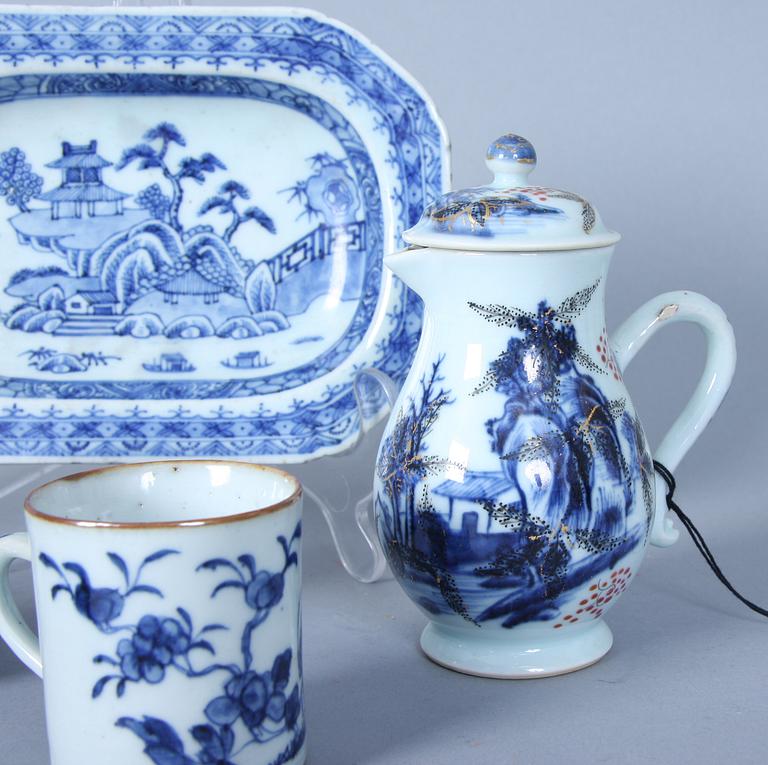 PARTI PORSLIN, 5 delar, Kina, 1700-tal.