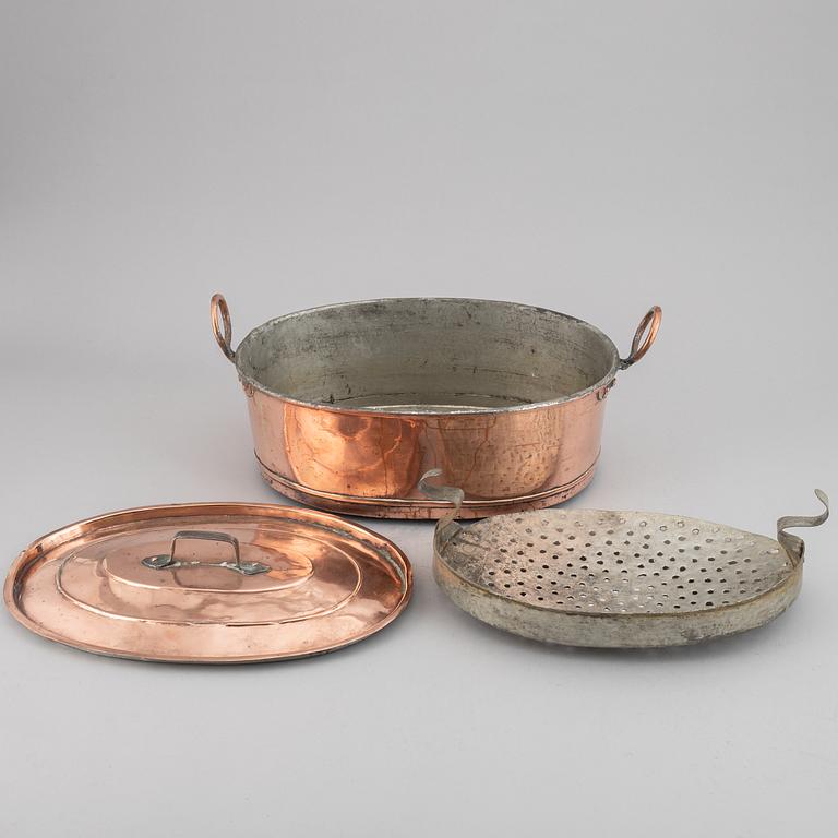 A 19th century copper fish pan.