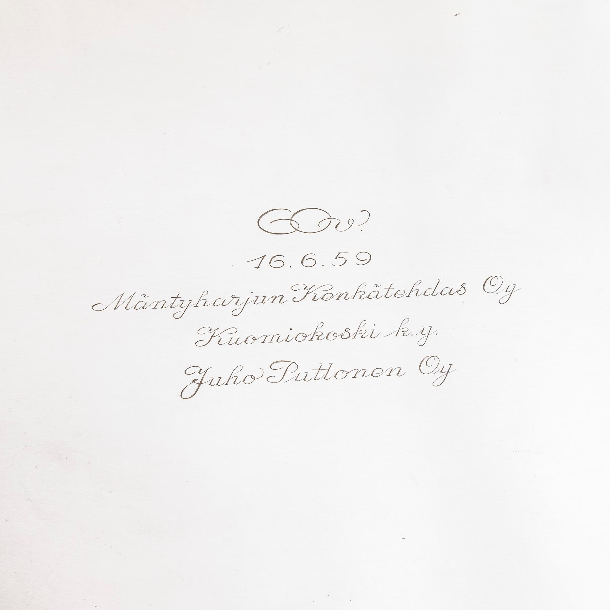 Bricka, silver, Kultakeskus, Tavastehus 1955.