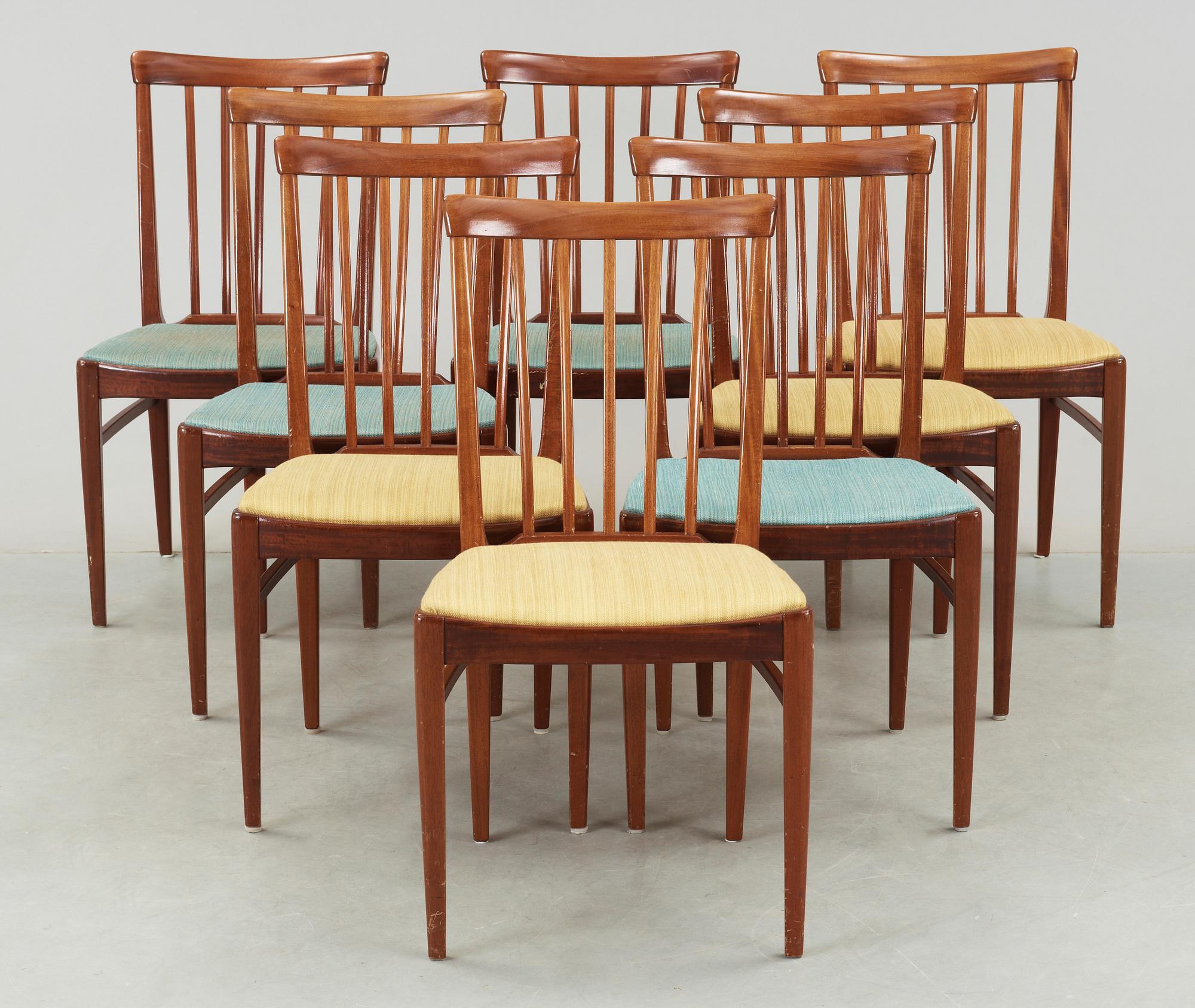 MATSALSSTOLAR / STOLAR, 12 st, "Herrgården", Carl Malmsten, Bodafors, mestadels 1960-tal.