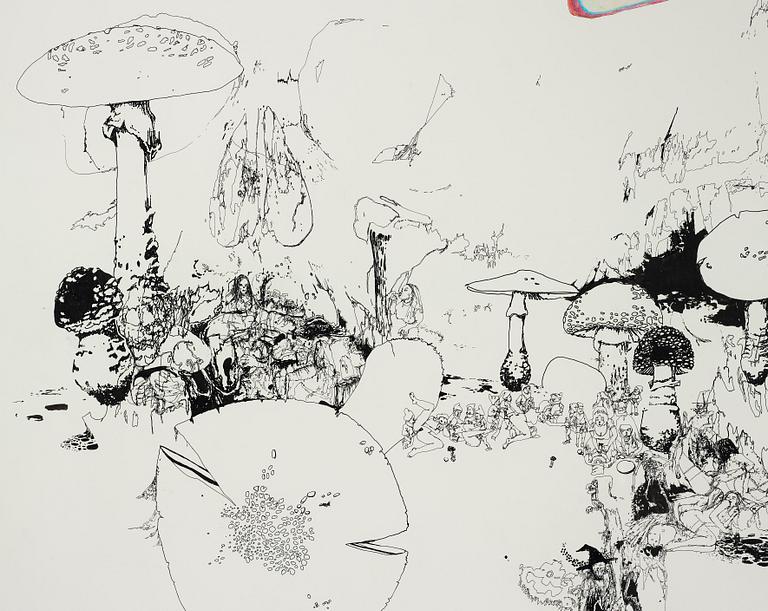 MATT GREENE, utförd 2003, bläck och färgkrita på papper.