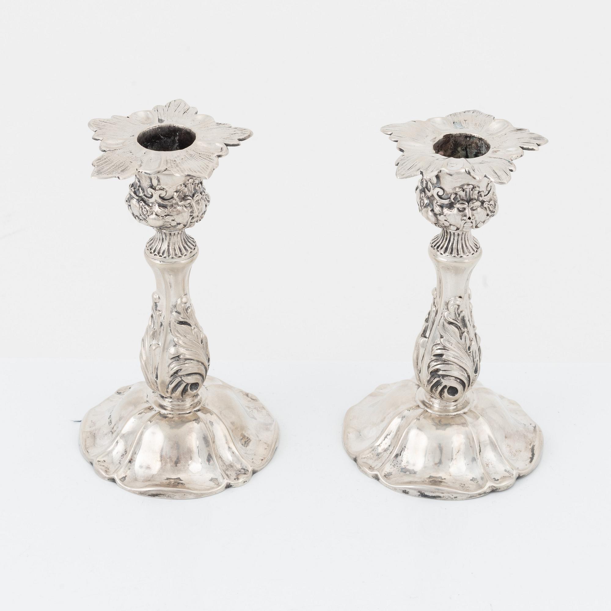 Christian Hammer, ljusstakar, ett par, silver, Stockholm, 1859.