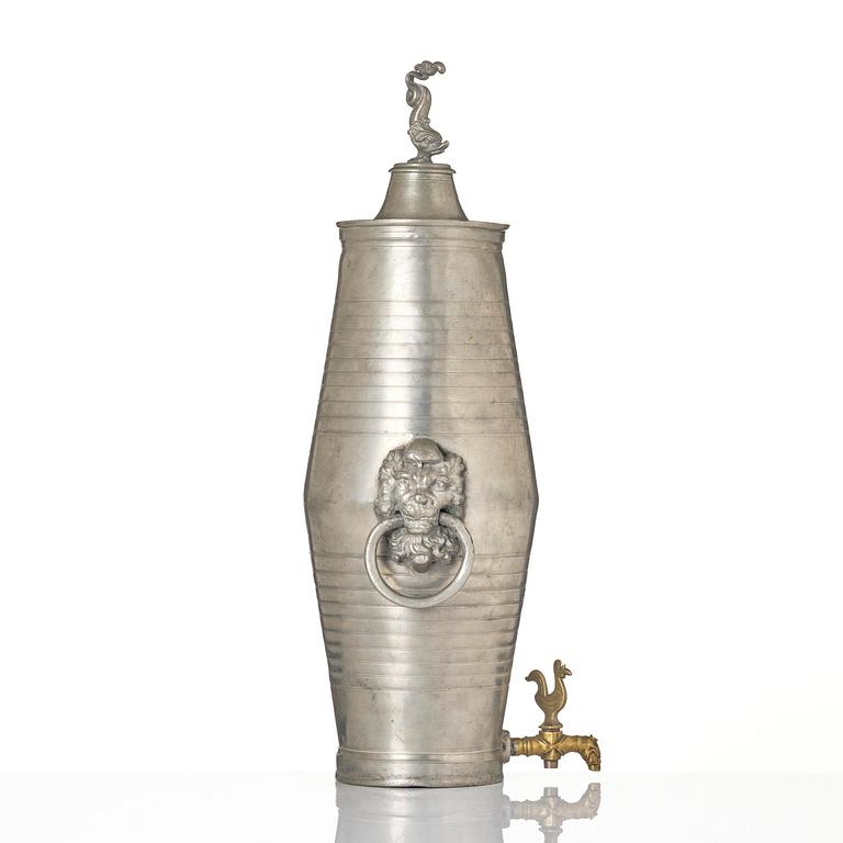 A pewter water-cistern attributed to I. Buhrman (master in Stockholm 1773-98/1812).