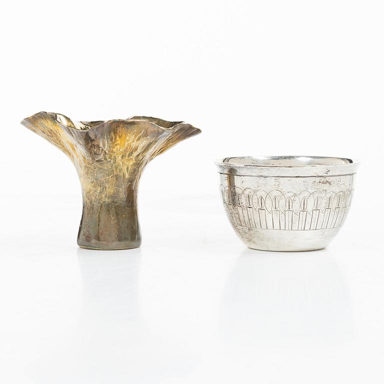 Candle holder and tumbler, sterling silver, Olle Olls, Stockholm 2010, and Ove Urban Bohlin, Stockholm 1966.