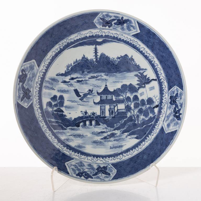 A group  of three serving dishes, a serving bowl, a cup, and seven plates, porcelain, including China 18th century.