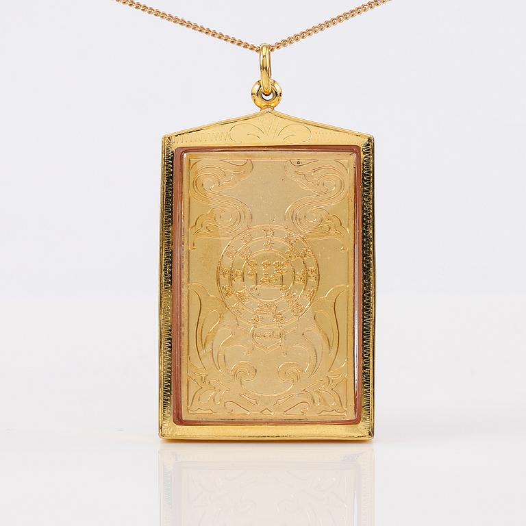 HÄNGE, 14K guld, emaljerad dekor.