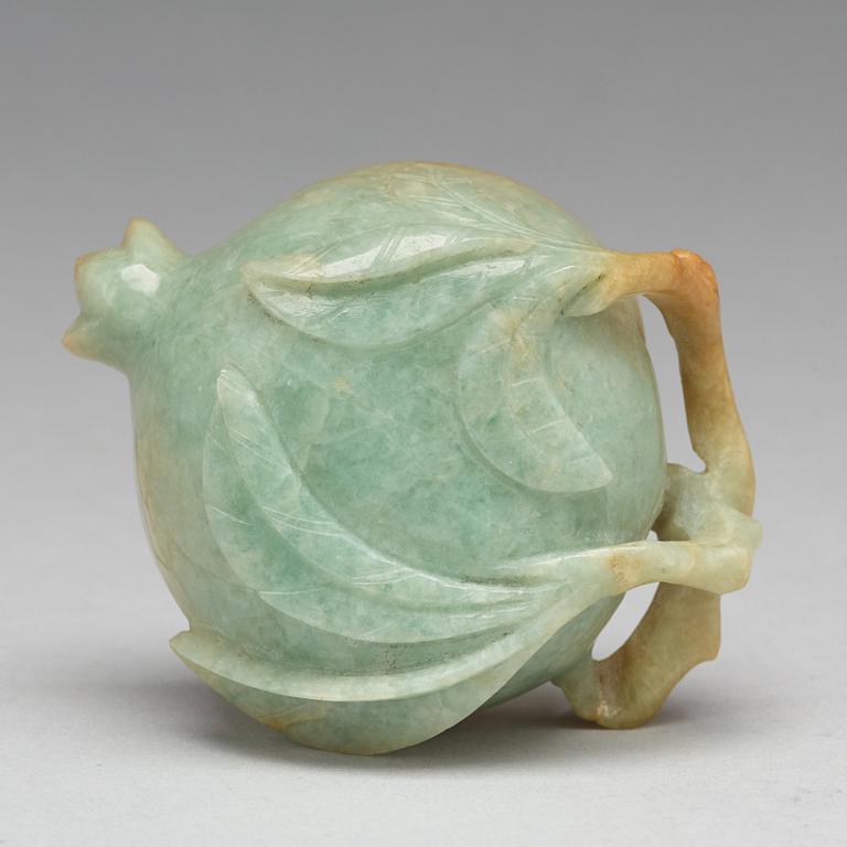 A nephrite brushwasher and three figurines, Qing dynasty or older.