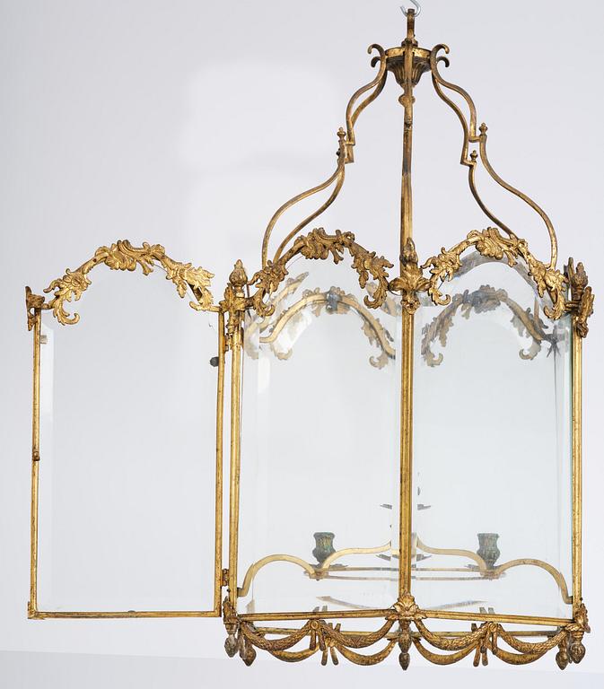 A fine Swedish rococo gilt-brass four-light lantern, Stockholm, later part of the 18th century.