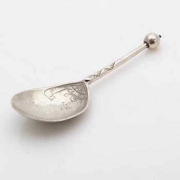 Soup spoon, silver, probably Asmus Liberat (active 1689–1732), Kristianstad.