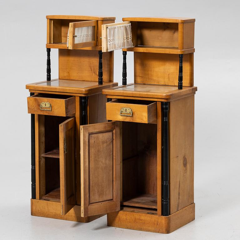 Bedside tables, a pair, first half of the 20th century.