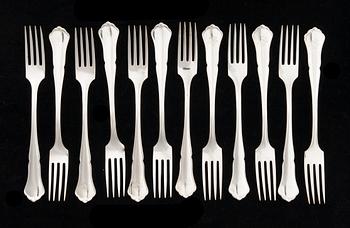 BESTICK, 80 delar, silver, "Chippendale", Kultakeskus, Tavastehus, 1950-tal. Totalvikt utan knivar ca 1963 g.