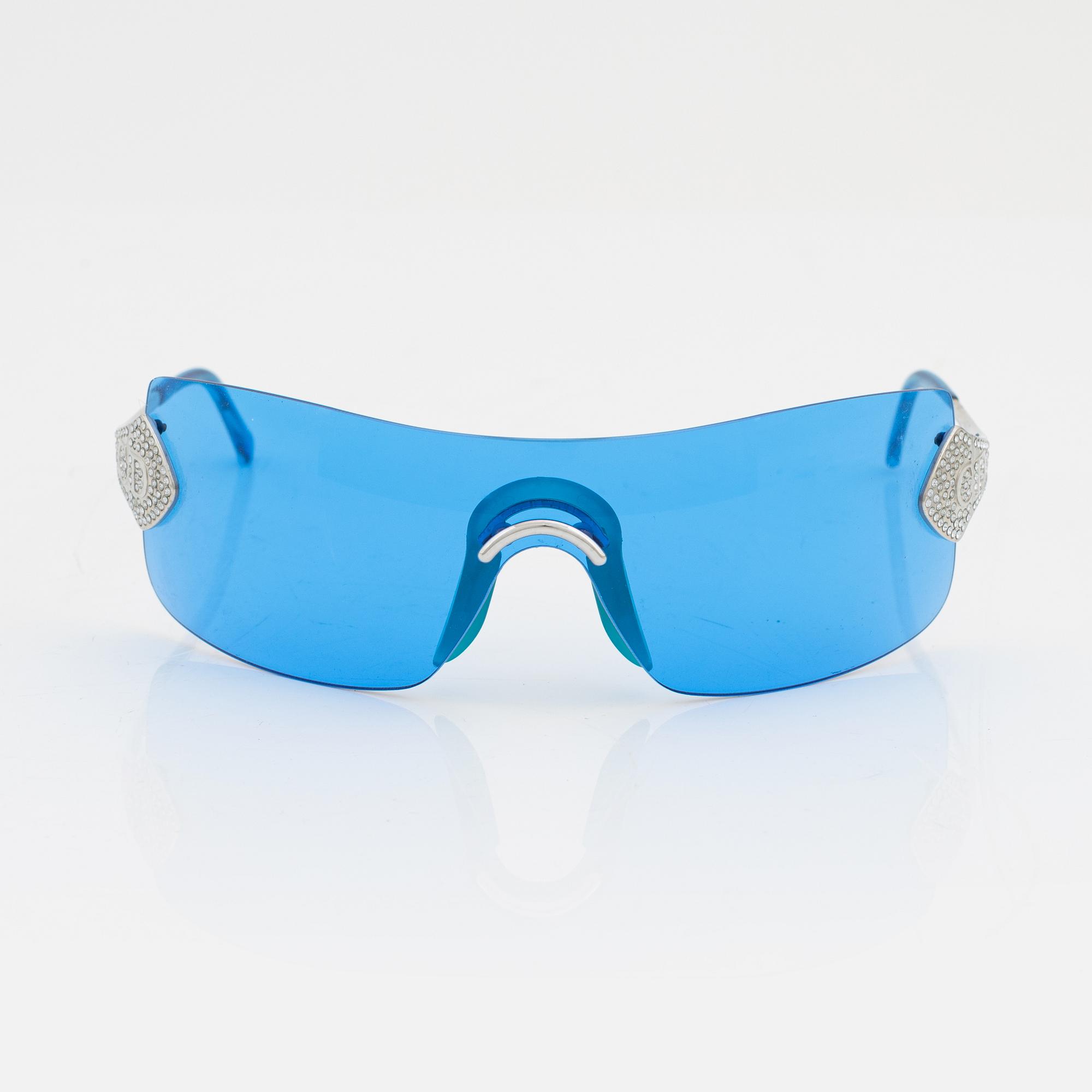 Christian Dior, a pair of white gold plated and blue glass sunglasses.