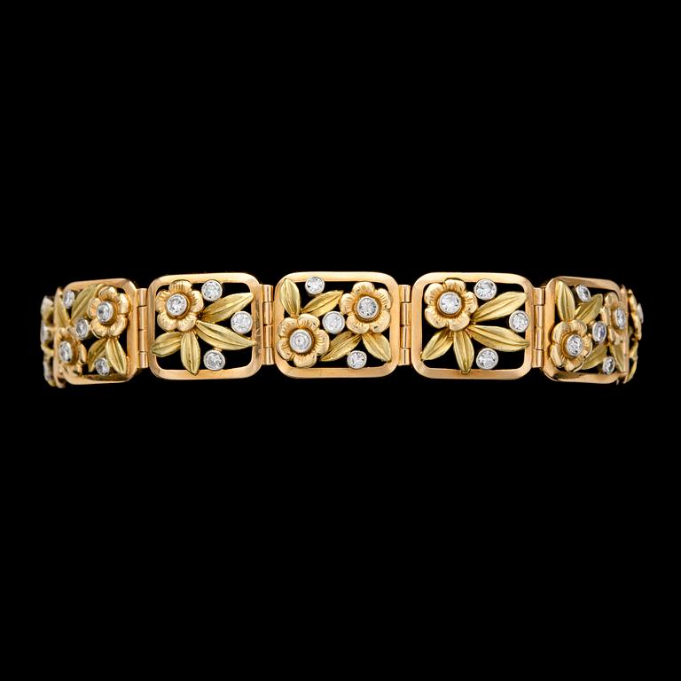 ARMBAND, åttkantslipade diamanter, tot. ca 1.50 ct, i blomformationer.