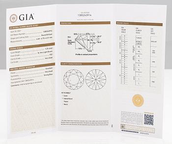 Sormus, 14K kultaa ja timantti n. 1.25 ct. GIA-todistus.